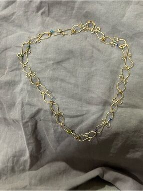 Gold-Tone Multi-Bead Filigree Necklace - Handmade